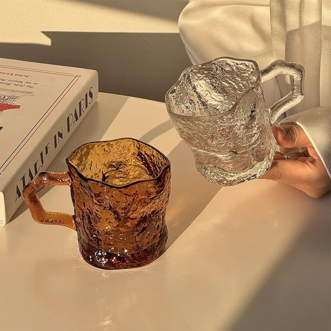 Glass Tumblers Glass Cups with Handle for Water Milk Juice Coffee Kitchen Glassware(Amber) - Image 5
