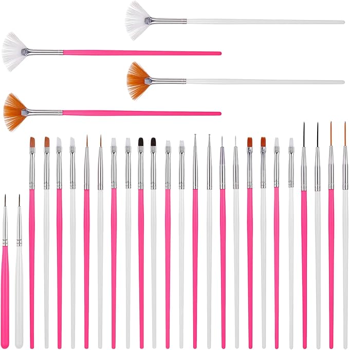 30 PCS Cake Decorating Brushes, Cookie Paint Brushes, Food Safe Paint Brush Set, Multi Function Fondant Cookie Icing Pastry Brush, DIY Painting Tool For Baking Craft, Pink and White