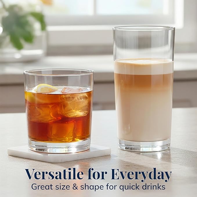 US Acrylic Classic Clear Plastic Reusable Drinking Glasses (Set of 8) 12oz Rocks & 16oz Water Cups | BPA-Free Tumblers, Made in USA | Top-Rack Dishwasher Safe - Image 3