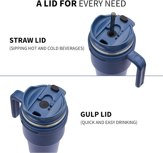20 oz Insulated Travel Coffee Mug Tumbler with Handle and Straw | Leakproof Stainless Steel Coffee Cup with Lid, Double Wall Vacuum Ice Thermal Cup, Navy and Rose Gold - Image 4