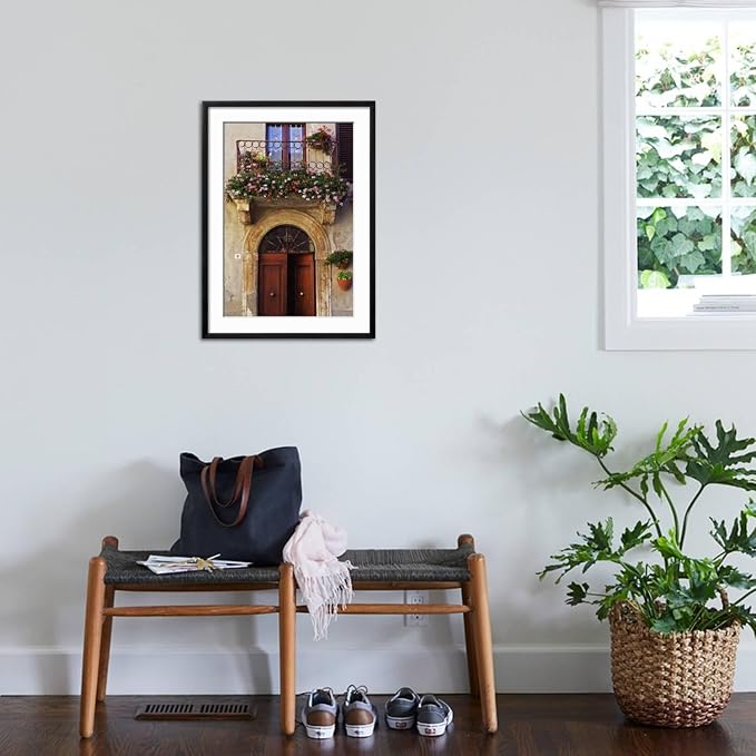 ART.COM Wall Photo Balcony Flowers and Doorway in Pienza Tuscany Italy on Black Frame by Julian Castle, 21" x 29" - Image 3