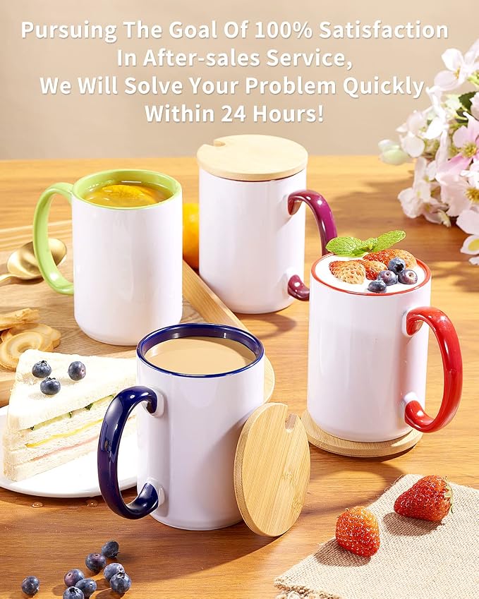 RAINBOWTIE 12PCS 15oz Sublimation Mugs with Bamboo Lid, 6 Assorted Colors | Ceramic Cup with lid and Bamboo, blank mugs for diy, father's day, mother's day, casual, beach, vacation, party,wedding - Image 6