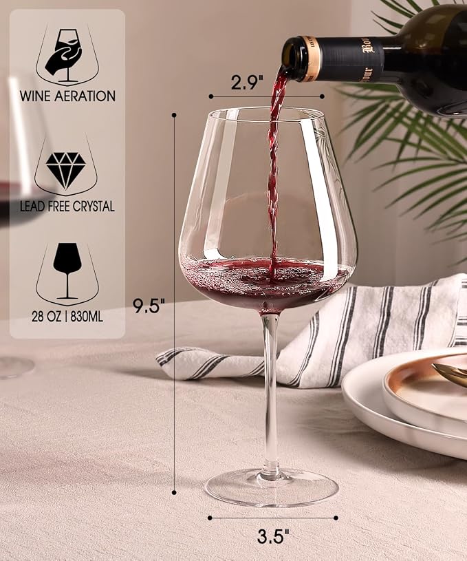 OJA Wine Glasses Set, Crystal Large Red Wine Glass Set of 4, 28 oz | Hand Blown, Clearer, Lighter for Tasting, Unique Gifts for Anniversary, Birthday, Wedding, Father's Day - Image 6