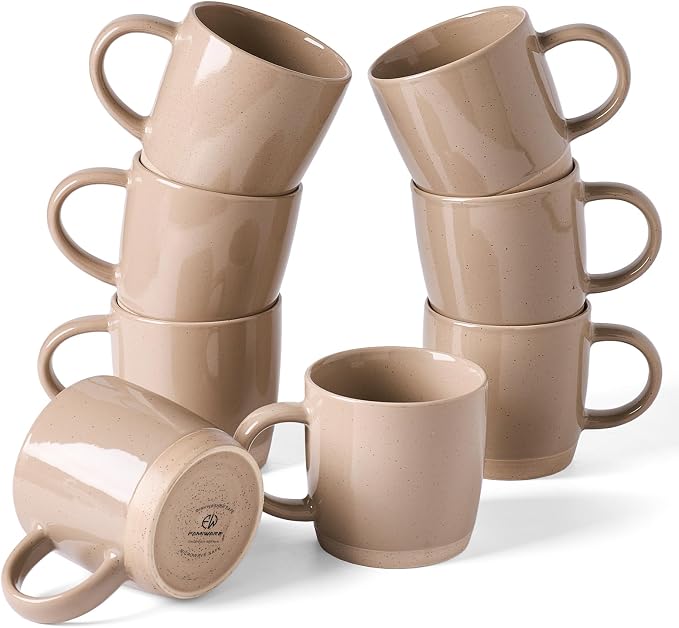 famiware Coffee Mugs for 8, 13 oz Mug Set, Dringking Cup with Handle for Coffee, Tea, Cocoa, Milk, Milkyway Serise, Cinnamon Brown by Famiware