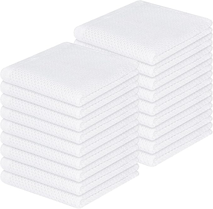 Homaxy 100% Cotton Waffle Weave Kitchen Dish Cloths 18-Pack, White | 12 x 12 Inches, Ultra Soft Absorbent Dish Towels, Quick Drying Dish Rags with Hanging Loop by Homaxy