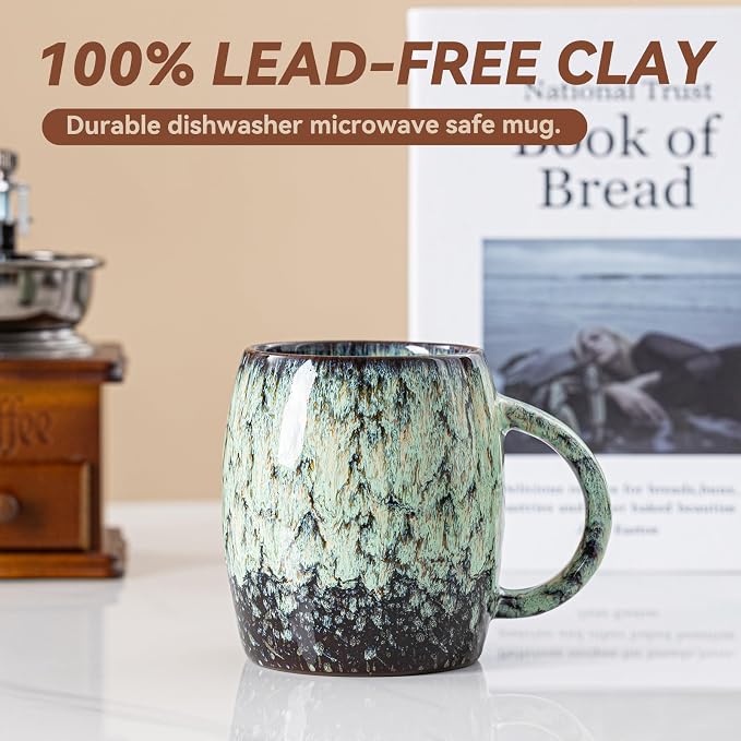Sage Nebula Ceramic Coffee Mug - 14 oz Unique Mug with Large Handle, Barrel Cute Mug for Women Men, Coffee Cup Gift for Home Office - Image 6