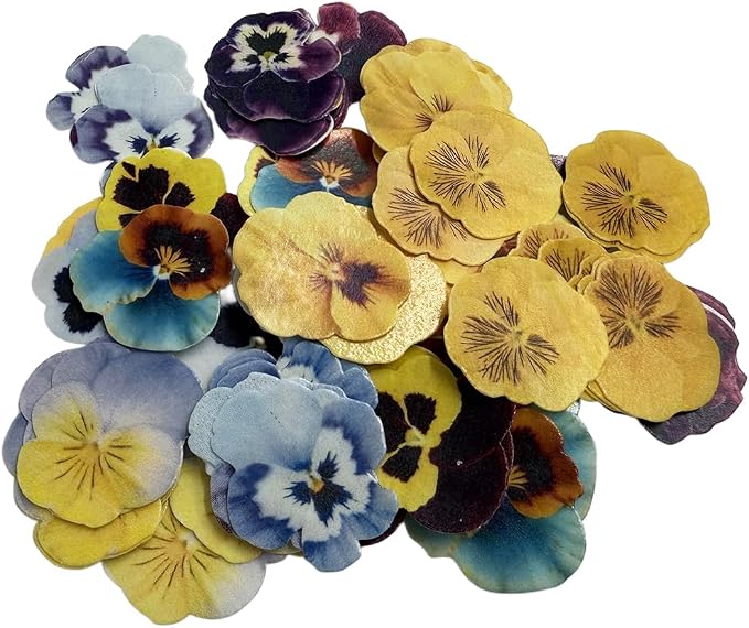 72Pcs Multi‑Color Edible Pansy Flowers for Cake Decorating – Realistic Sugar Pansies, Cupcake Toppers, Birthday & Wedding Dessert Decorations – Fully Edible, Handcrafted Style - Image 5