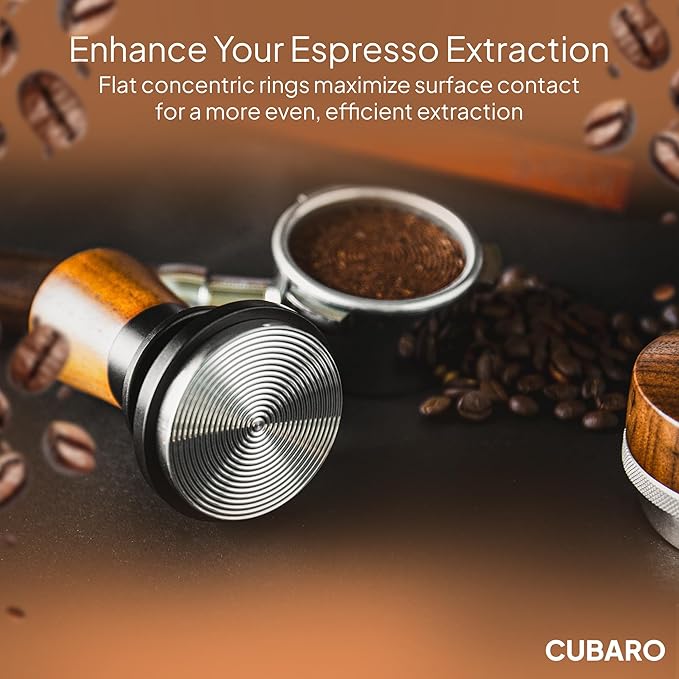 53.3mm Calibrated Espresso Tamper - 30lb Spring Loaded Auto-Leveling Coffee Tamper with Walnut Handle & Ripple Stainless Steel Base - Fits 54mm Breville Portafilter Machines