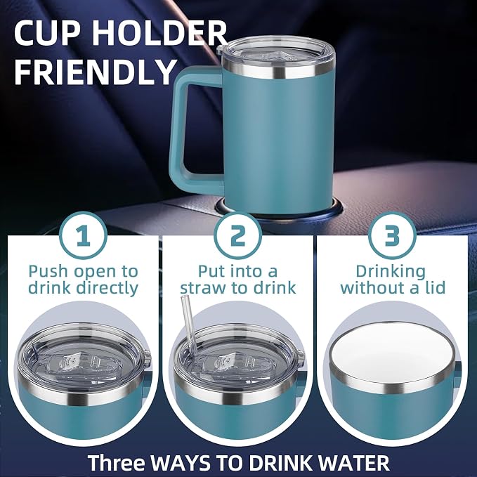 40 oz Insulated Coffee Mug with Ceramic Coating, Stainless Steel Travel Coffee Tumbler with Handle Lid and Straw, Double Wall Leak-Proof Coffee Travel Mug Keeps Drink Hot and Cold (Lake Green) - Image 6