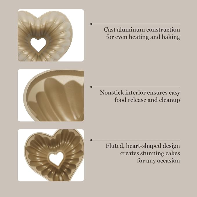 Martha Stewart Dunelle 10.75" Heart‑Shaped Cake Mold — Cast Aluminum Nonstick Fluted Cake Pan — Easy Release, Oven‑Safe to 450°F - Image 4