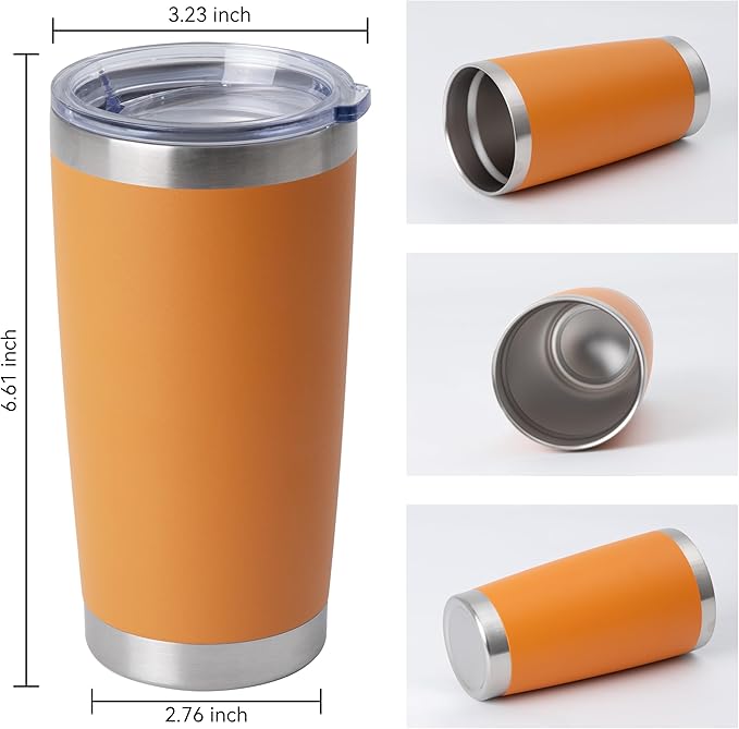HASLE OUTFITTERS 20oz Stainless Steel Tumblers Bulk, Insulated Travel Cup with Lid, Double Wall Vacuum Coffee Mug for Cold & Hot Drinks 12 Pack, Orange - Image 3