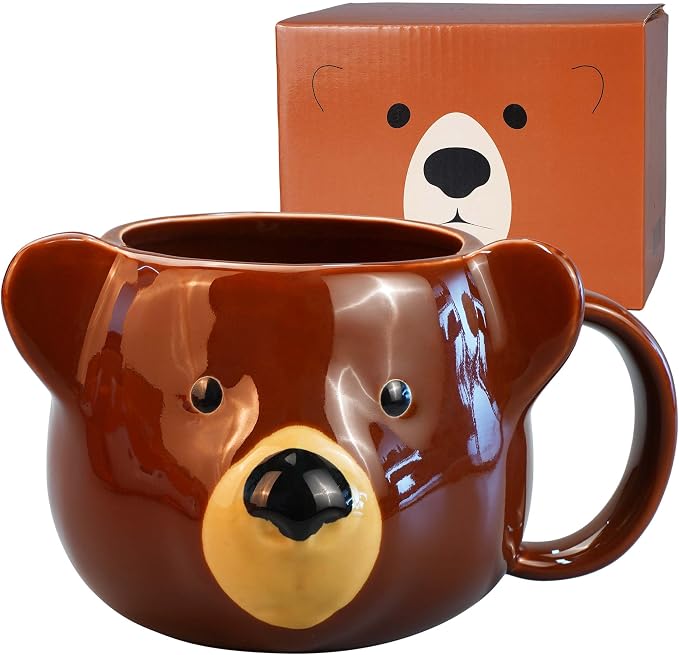 Bear Mug 14 oz Ceramic Coffee Mug 3D Porcelain Tea Cup for Women & Men - Kawaii Bear Gifts for Christmas, Housewarming, Birthday - Brown by ToCooTo