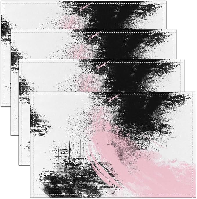 Feelyou Pink White Black Placemats Set of 4 18"x12" Kids Abstract Placemat for Kitchen Dining Table Decor Indoor Outdoor for Boys Geometric Table Place Mats, Modern Art Luxury by Feelyou