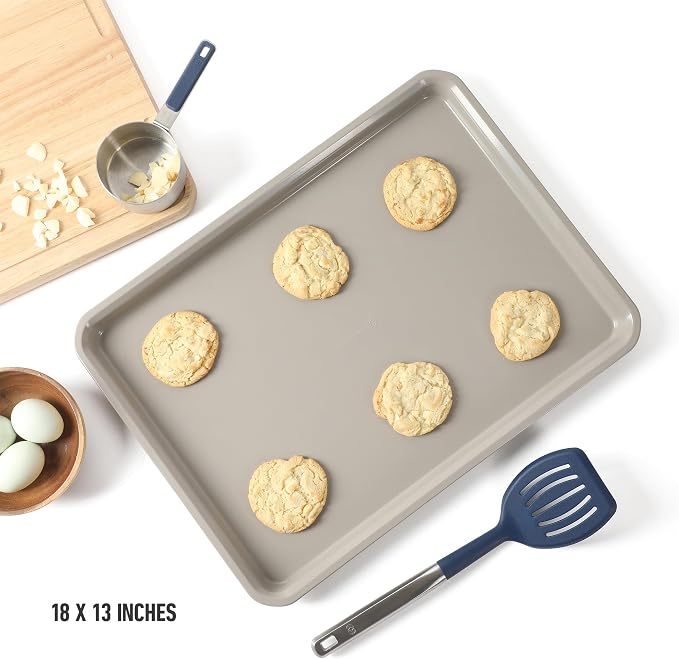 Calphalon Legacy 18 x 13 Inch PFA Free Nonstick Cookie Sheet Baking Pan in Taupe, Durable Heavy Gauge Steel Bakeware for Even Heating, Oven Safe Baking Tray for Cookies - Image 3
