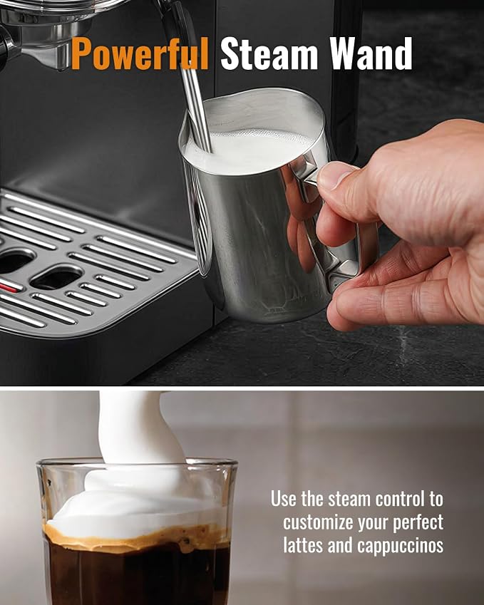 SHARDOR Espresso Machine 20 Bar, Professional Espresso Machine with Milk Frother and Touchscreen, Expresso Coffee Machines with Adjustable Temperature,for Cappuccino, Latte, Stainless Steel, Black - Image 3
