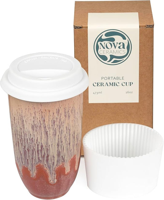 NOVA CERAMICS Travel Coffee Cup– Travel Coffee Tumbler – On the Go Coffee Mug – Microwave & Dishwasher Safe Green CoffeeTumbler - Gifts For Women Men Him Her – 16oz – Jupiter by NovaCeramics