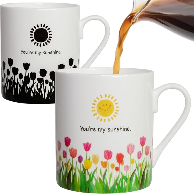 Lovfit Tulip Color Changing 12oz Ceramic Coffee Mug | Heat Sensitive You are My Sunshine Cup, Sunflower Birthday Gift for Women Friends Family, Home Office Use by Lovift