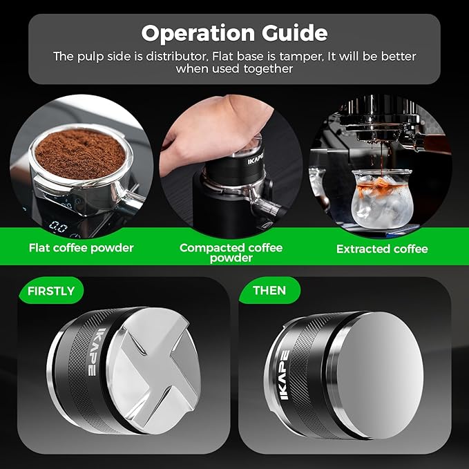 IKAPE Coffee Products, 58mm Coffee Distributor & Hand Tamper, Adjustable Depth Espresso Distributor Fits All 58mm Espresso Portafilter, Compatible with Rancilio, Gaggia Portafilter (Black)