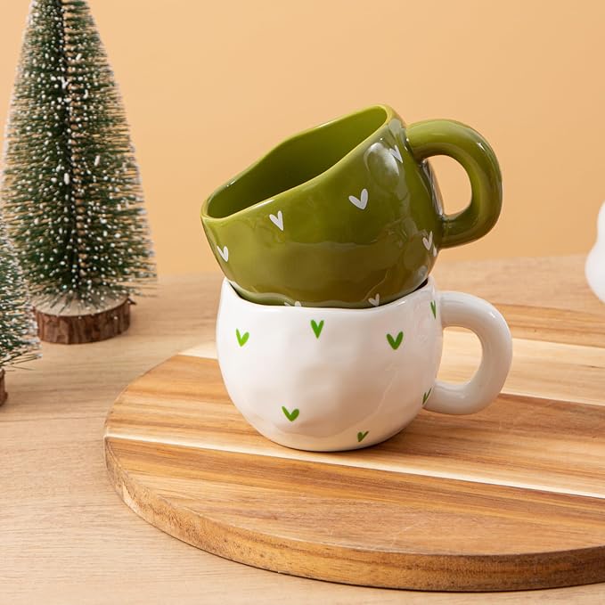 4pcs Ceramic Coffee Cups, 9.4OZ Cute Matcha Cup Set, Green & White, Dishwasher Safe Green Tea Mugs, Pretty Girls Collection - Image 8