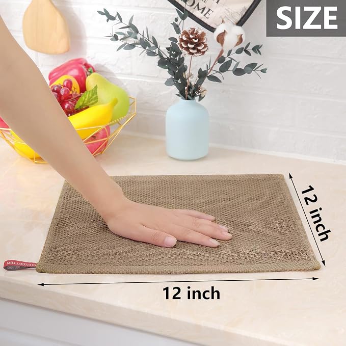 Homaxy 100% Cotton Waffle Weave Kitchen Dish Cloths 24-Pack, Tan | 12 x 12 Inches, Ultra Soft Absorbent Dish Towels, Quick Drying Dish Rags with Hanging Loop - Image 5
