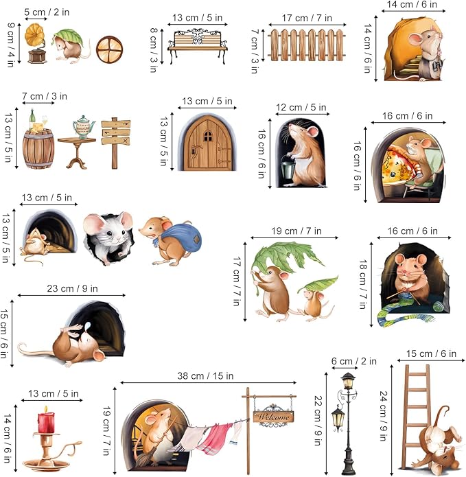 decalmile Mouse Hole Funny Animal Kitchen Dining Wall Decals Stickers - Image 4