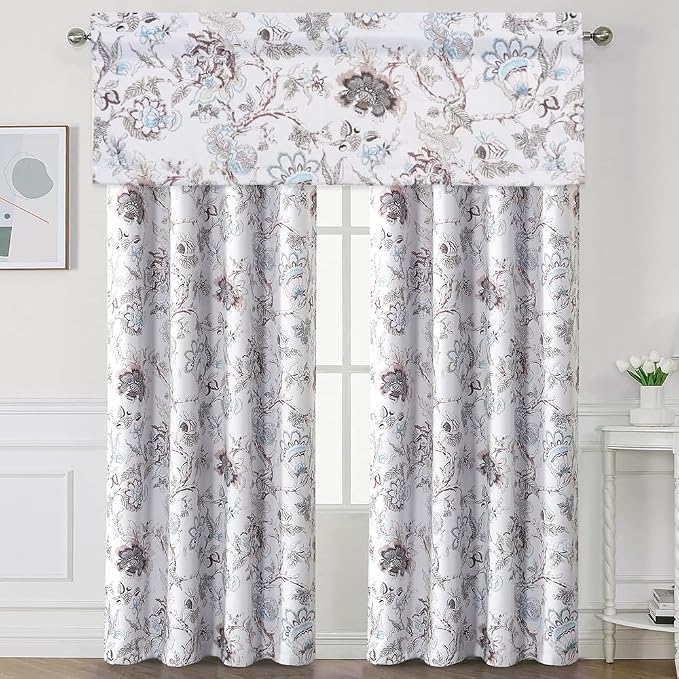 H.VERSAILTEX Blackout Curtain Valances for Kitchen Window/Living Room/Bathroom Privacy Added Rod Pocket Home Decoration Winow Valance, 52" W x 18" L, Floral in Brown and Soft Teal - Image 7