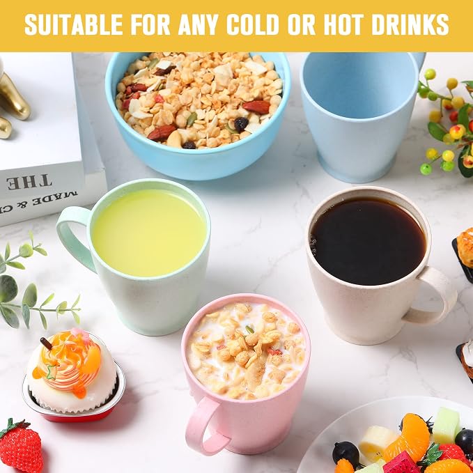 Zopeal 16 Pack Wheat Straw Plastic Coffee Cups Mugs 10 Oz Reusable Plastic Cup Mug with Handle Lightweight Microwavable Dishwasher Safe Unbreakable for Tea Milk Water Juice Coffee (Multicolor) - Image 5