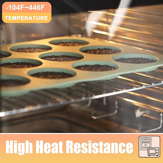 QELEG Silicone Round Muffin Top Pans for Baking, 3" Non-Stick Hamburger Bun Mold Jumbo Egg Molds for Muffins, Pancake, Tarts, Corn Bread, Burger Bun, Oreo Cookie, 12 cavities, Green