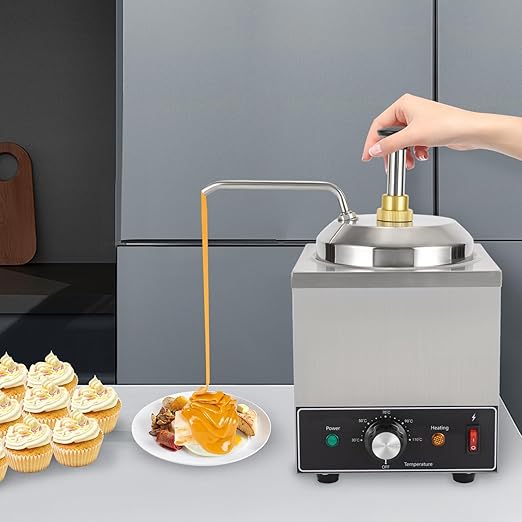 Condiment Pump Dispenser, 2L/2.1QT Stainless Steel Sauce Pump Dispense, Chocolate Dispenser Warmer, Condiment Pump Station, Pump Dispenser for Ketchup Dressing Syrup Chocolate, Adjustable Temperature