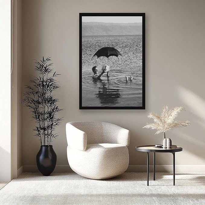 UXCBIA Man Floating in Lake With Book And Umbrella, Old Photography 1920s, Black And White Poster Canvas Poster Bedroom Decor Sports Landscape Office Room Decor Gift Black Frame 16x24in(40x60cm) - Image 8