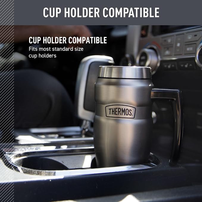 THERMOS Stainless King Vacuum-Insulated Travel Mug with Handle - 16oz, Matte Steel - Thermos Tumbler for Hot & Cold Drinks - Leak-Proof & Sweat-Proof Stainless Steel Coffee Mug with Lid for Commuting - Image 3