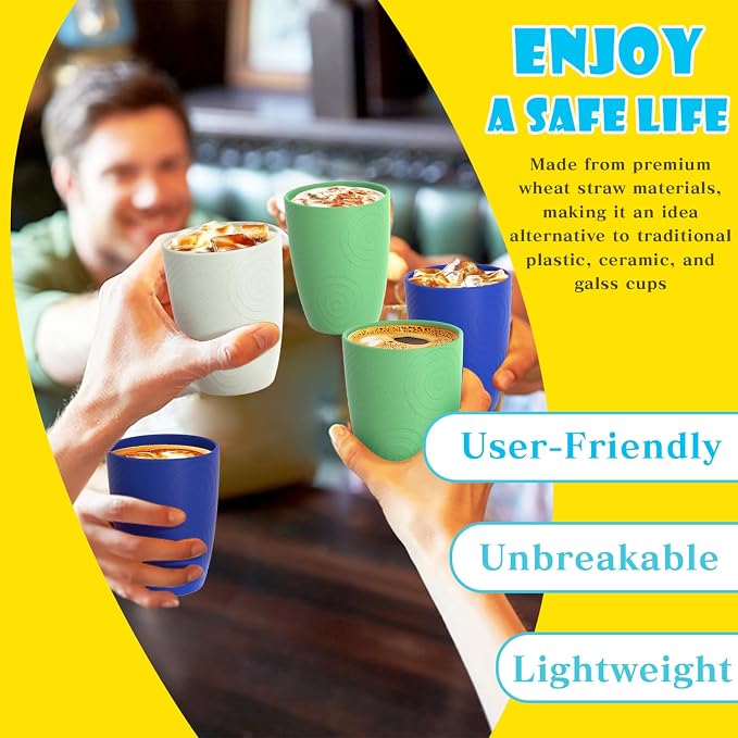 Homienly Drinking Glasses & Everyday Kids Tumblers Wheat Straw Cups 4-Pack Set | Textured Reusable Plastic Cups Essential Kitchen Cups | Dishwasher Safe for Party, Home, Camping (12 oz, Island Color) - Image 5