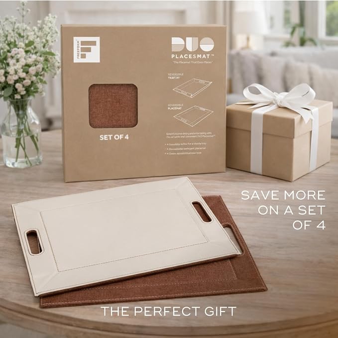 2-in-1 Serving Tray & Placemat | Faux Leather & Reversible | Lays Flat as a Placemat or Folds into an Ottoman Food Tray, Easy to Clean - Image 8