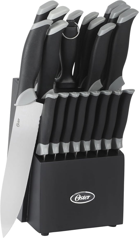 Oster Lindbergh 22 Piece High Carbon Stainless Steel Cutlery Kitchen Knife Block Set w/Black Knife Block - Black Handle - Cuchillos Para Cocina by Unknown