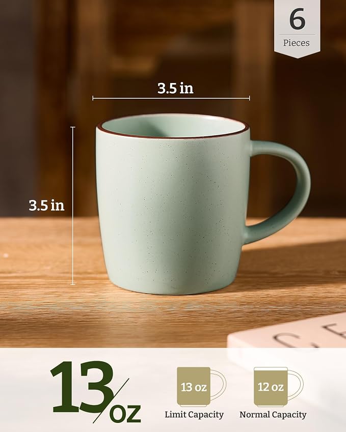 famiware Mercury Coffee Mugs 13 oz, Coffee Mugs Set of 4 with Handle, Ceramic Cups for Latte, Hot Tea, Cappuccino, Mocha, Cocoa, Light Green - Image 4