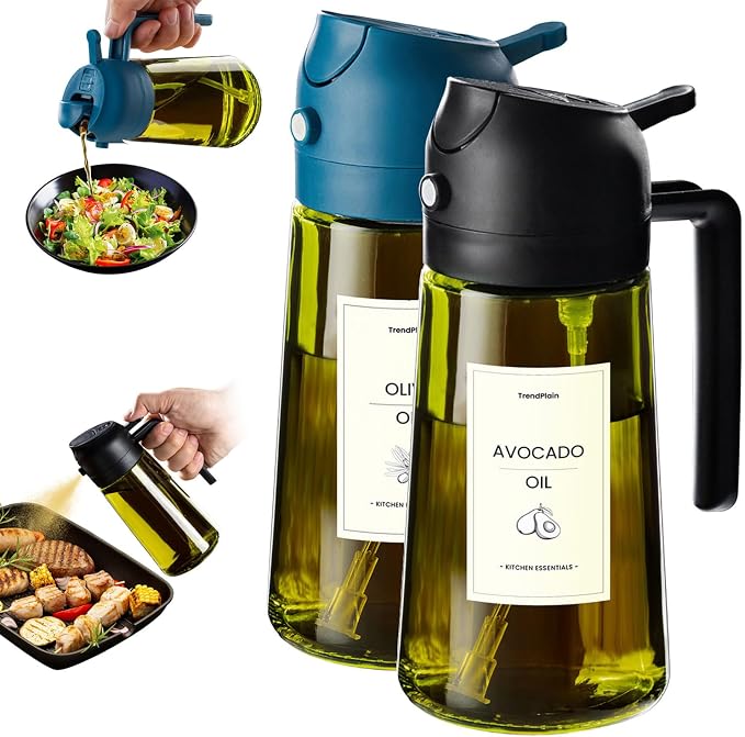 TrendPlain - Original 16oz/470ml Olive Oil Dispenser Bottle for Kitchen Gadgets and Air Fryer Accessories - Olive Oil Sprayer for Cooking w/Stickers - Black&Navy by TrendPlain