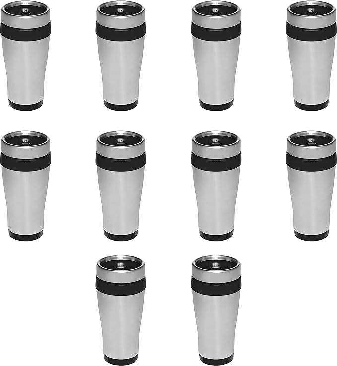 DISCOUNT PROMOS Insulated Stainless Steel Travel Mugs 16 oz. Set of 10, Bulk Pack - Perfect for Coffee, Soda, Other Hot & Cold Beverages - Black