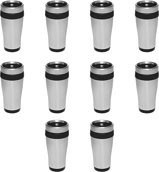 DISCOUNT PROMOS Insulated Stainless Steel Travel Mugs 16 oz. Set of 10, Bulk Pack - Perfect for Coffee, Soda, Other Hot & Cold Beverages - Black