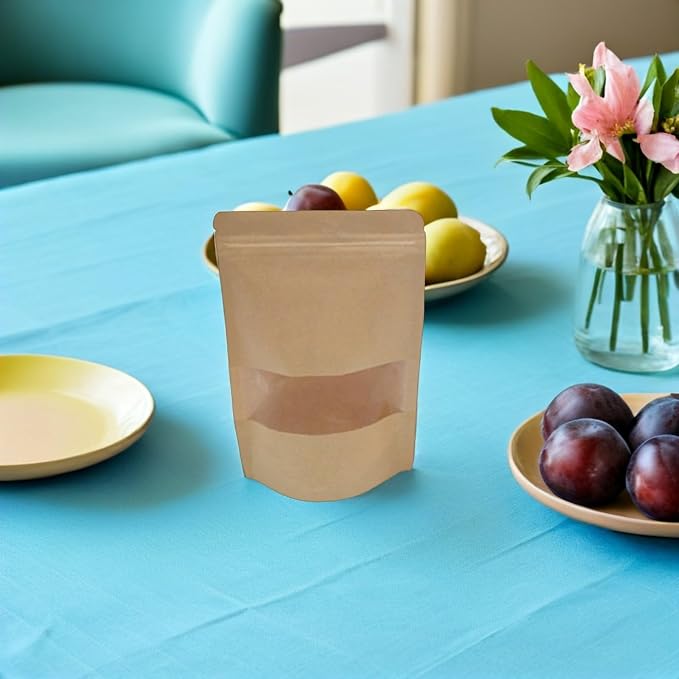 50pcs Kraft Paper Self-sealing Bags with Window Resealable Food Bags for Bread Cheese Packaging and Pantry Organizing - Image 4