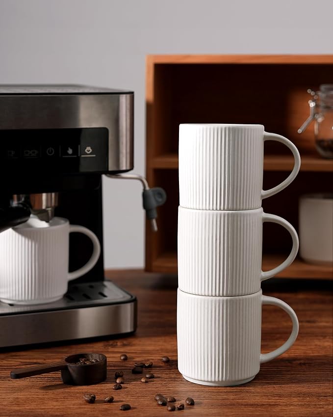famiware Coffee Mug Set for 8, Star 12 oz Catering Mugs Cup Set with Handle for Coffee, Tea, Cocoa, Milk - Ceramic Stoneware Drinkware Set, Matte White - Image 5