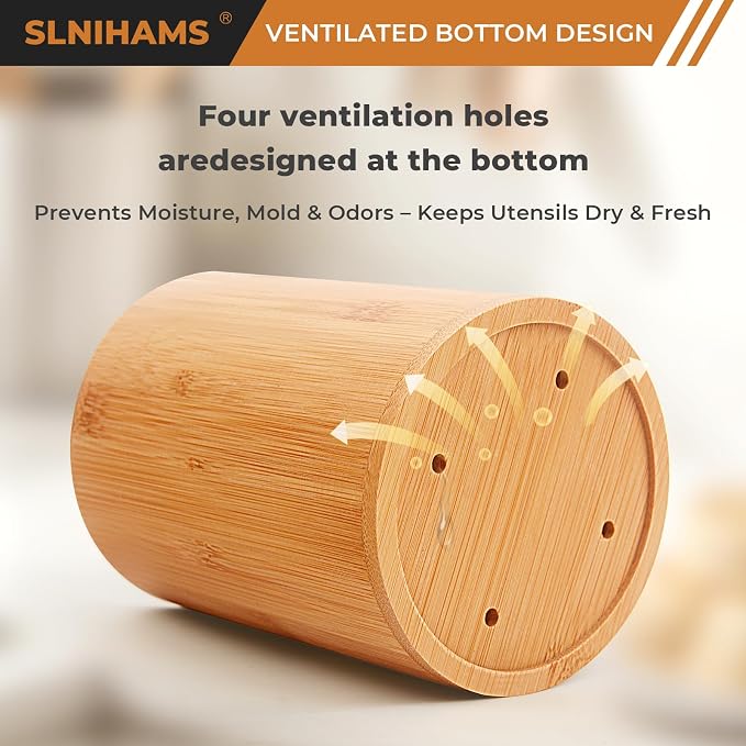 Bamboo Utensil Holder, 7.3"+5.4" Set of 2 Utensil Holders for Kitchen Counter, Bamboo Spoon and Chopstick Organizer, Flatware, Spatula & Silverware Storage Containers, for Countertop & Pantry - Image 3