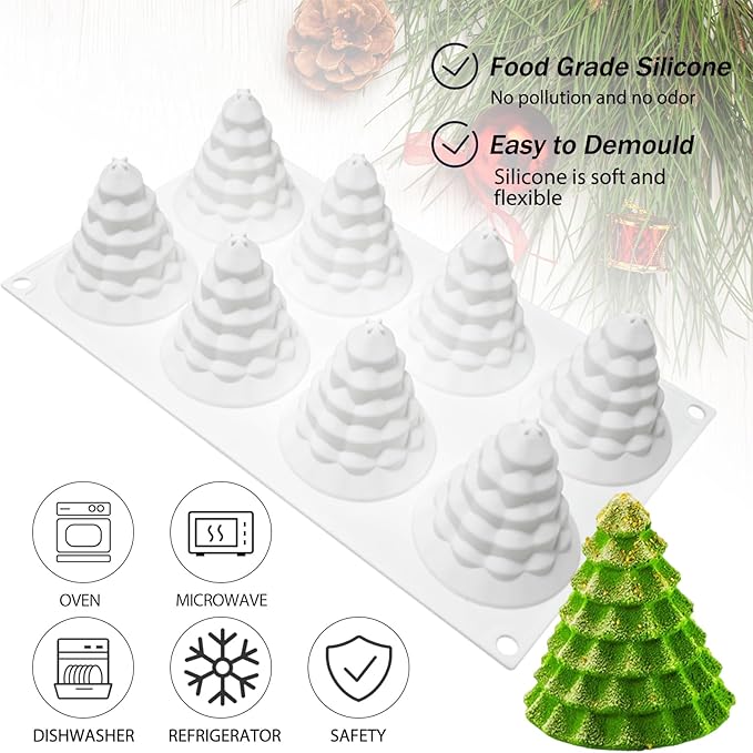 Christmas Tree Silicone Molds, Tree-Shaped Christmas Silicone Molds for Making Mousse Cakes, Chocolate Bars, Desserts and Handmade Soap