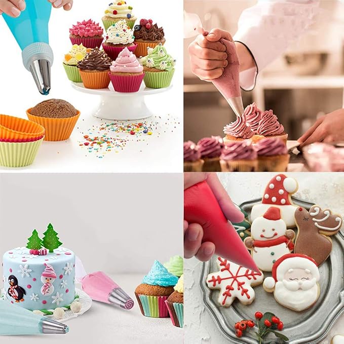 122Pieces Tipless Piping Bags - 100pcs Disposable Piping Pastry Bag for Royal Icing/Cookies Decorating - 10 Pastry Bag Ties,10 Clips &2 Scriber Needle - Best Cookie/Cake Decorating Tools (16 Inch)