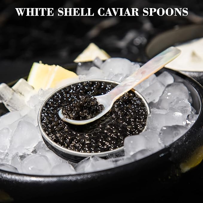 Caviar Spoons Mother of Pearl Mop Spoons with Hand Craft W Round Handle for Caviar, Egg, Ice Cream, Salt, Coffee Serving, Restaurant Serving Set(24 Pieces,2.75 Inch)