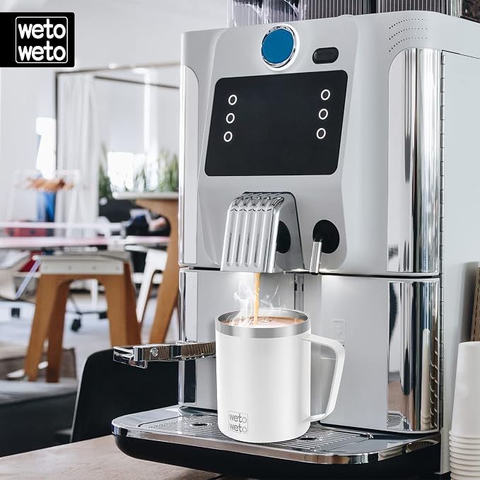 WETOWETO 14 oz Coffee Mug, Vacuum Insulated Camping Mug with Lid, Double Wall Stainless Steel Travel Tumbler Cup, Coffee Mugs Outdoor, Powder Coated White - Image 5
