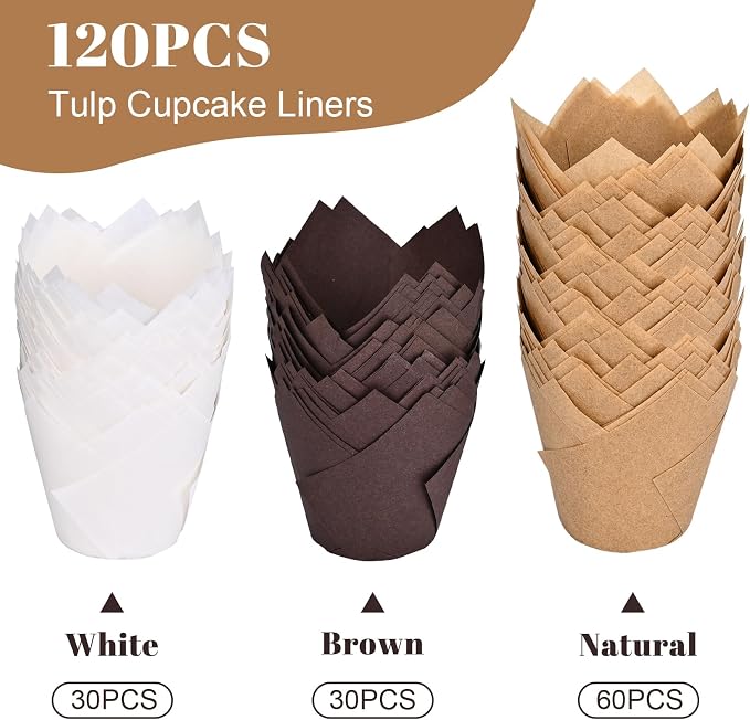 120 Counts Tulip Cupcake Liners for Baking Cups, Food Grade Parchment Paper Muffin Liners Holders, Standard Tulip Cupcake Liners, Greaseproof Cupcake Wrappers for Party, Christmas by Neyimqr (MIX) - Image 4