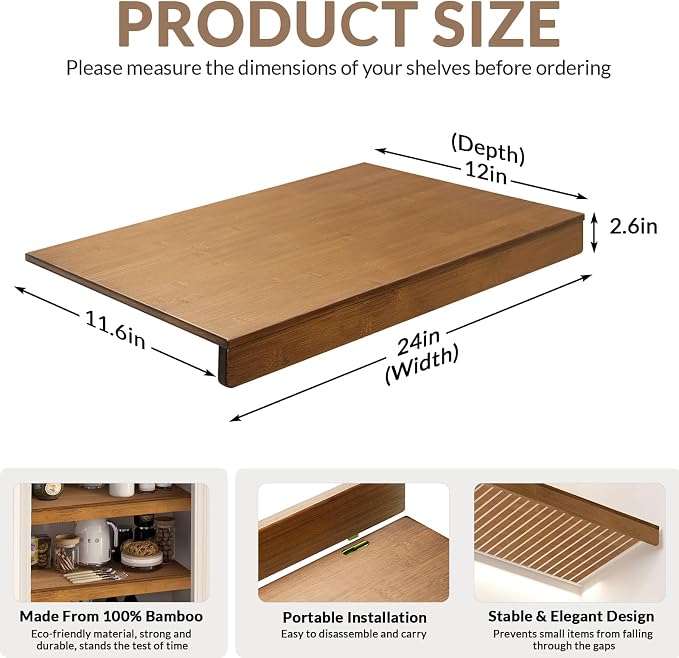 Gashell Wire Shelf Covers, Bamboo Wire Rack Covers for Pantry, Closet (5pcs, 24" W x 12" D) - Image 3
