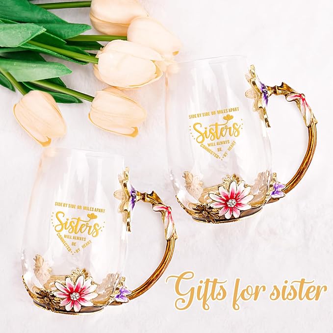 OEAGO Tea Cup Glass Coffee Enamels Mug Sisters Gifts from Sister for Women | Gifts for Sister,Little,Big,in Law,Heat & Cold Resistant,Shatterproof,Christmas Birthday - Image 5