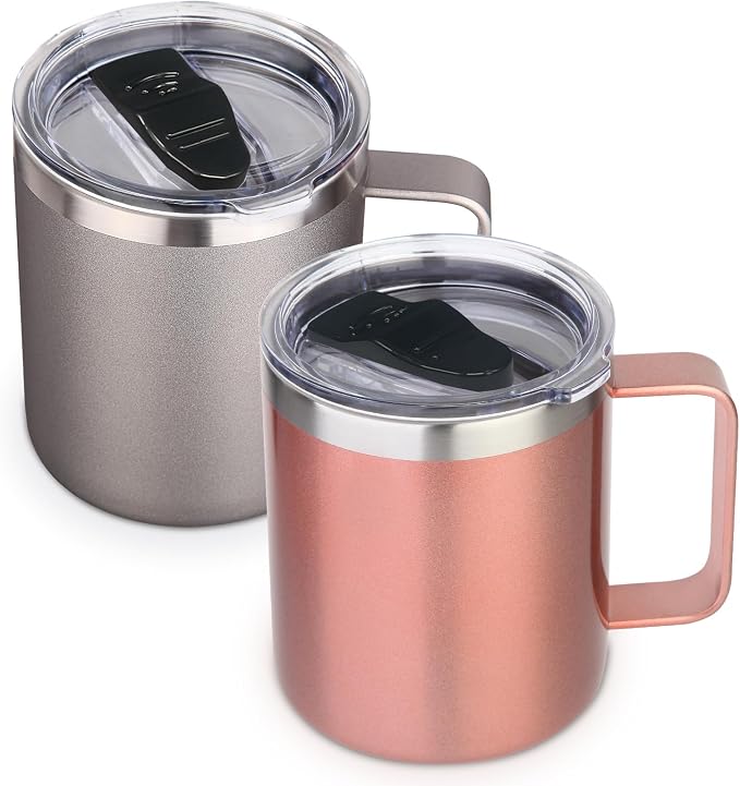 Volhoply 14oz Insulated Stainless Steel Coffee Mug with Lid Bulk 2 Pack,Double Wall Vacuum Travel Coffee Cup with Handle,Reusable Cups Tumbler,Camping Mugs Keep Hot&Cold,Ideal Gifts(MIX,2) by LiveFully%EF%BC%8CDrinkFreely%E2%80%94KeepGoingwithVolhoply%EF%BC%81