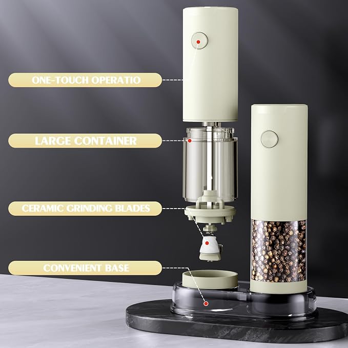Salt and Pepper Grinder Set Electric Adjustable Coarseness Salt Pepper Grinder Shakers House Warming Gifts Automatic Battery Pepper Mill Shakers Gifts for Women Wedding Registry Must Haves - Image 7
